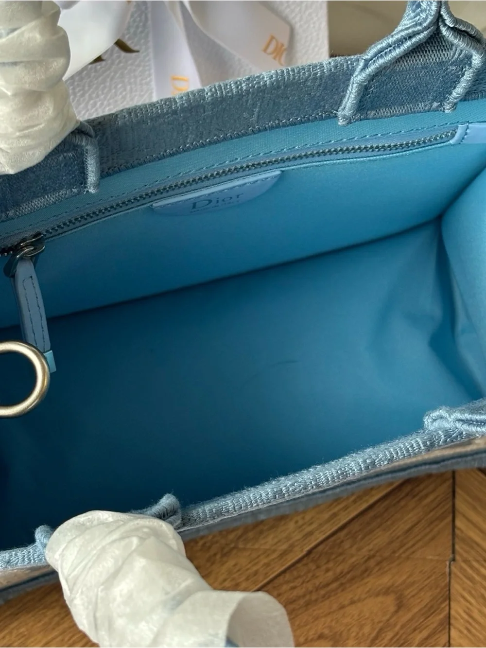 Dior Blue Embroidered Book Medium Tote Shoulder Bag